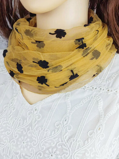 恒源祥丝巾女套头网纱小围脖女春夏防晒护颈椎薄款显白脖套时尚百搭围巾 幸运花 杏色[1个装]