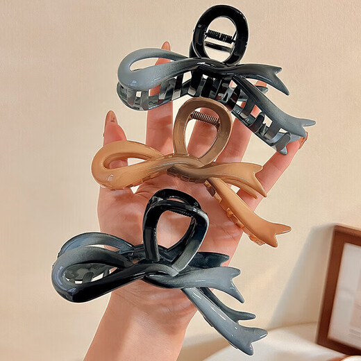 Two Worlds Gradient Bow Clip Women's Shark Hair Clip Multi-plate Hair Clip Hair Clip Back of the Head 2025 New Style Gray Blue Bow Clip