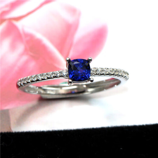 DL 1998 Tanzanite sapphire Korean version pillow-shaped 25-cent blue ring for fashionable women with diamond ring for girlfriend new style silver live mouth (main stone 4X4mm) B9