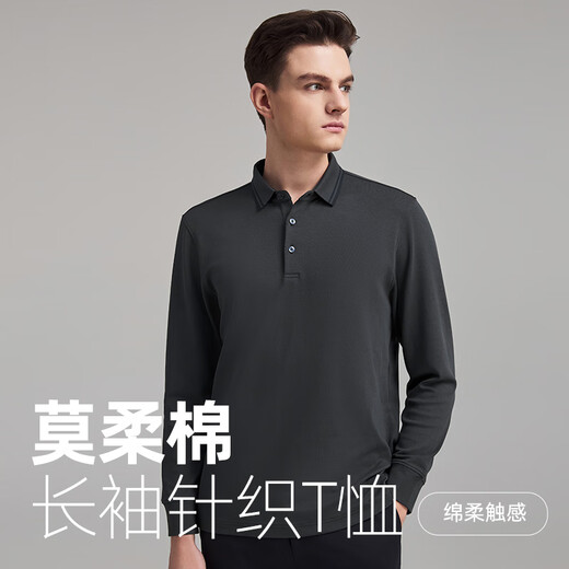 YOUNGOR POLO shirt men's autumn and winter young men's long-sleeved POLO shirt feels delicate and soft gray VLPC539969DCA L