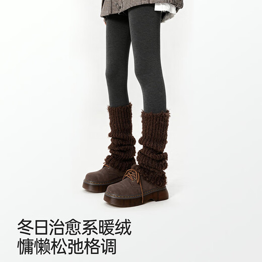 Lucky cotton (LUCKMEEY) same style socks mid-calf socks for women, popular style, cute thickened autumn and winter knitted leg covers, warm pile socks, light apricot color (fine texture rib), one size