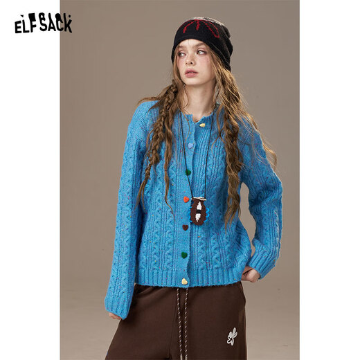 Fairy's Pocket Colorful Love Button Cable Cardigan Sweater Women's 2025 Autumn and Winter New Sheep Wool Jacket Cream Pink M