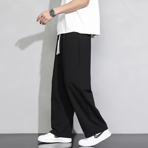 Huamian Sports Pants Men's Spring and Autumn Loose Large Size Straight Casual Pants Men's Versatile Trendy Loose Sweatpants Black 2XL