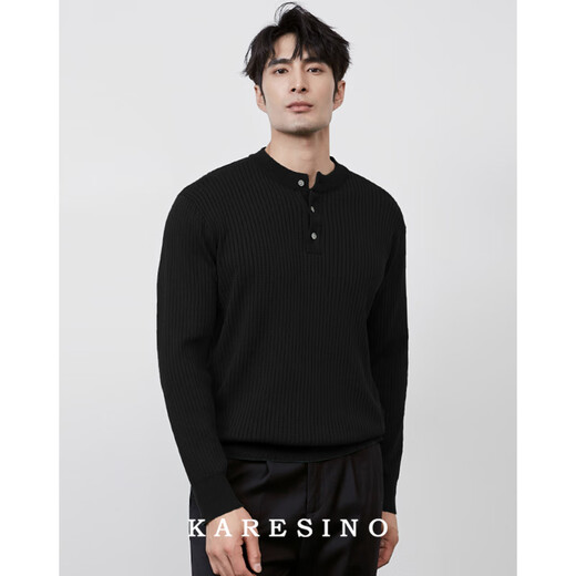 KARESINO autumn and winter high-end business Henry collar sweater slim casual all-match round neck sweater men's base shirt light brown light apricot M M