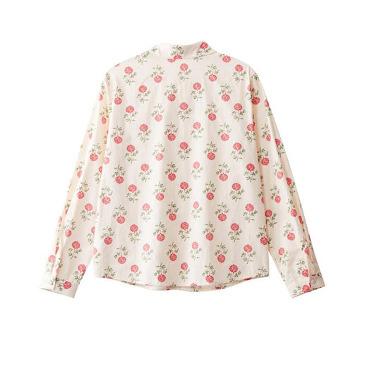 INMAN pure cotton French pastoral floral shirt women's 2025 early autumn new style literary comfortable vacation long-sleeved shirt rice apricot bottom printing S