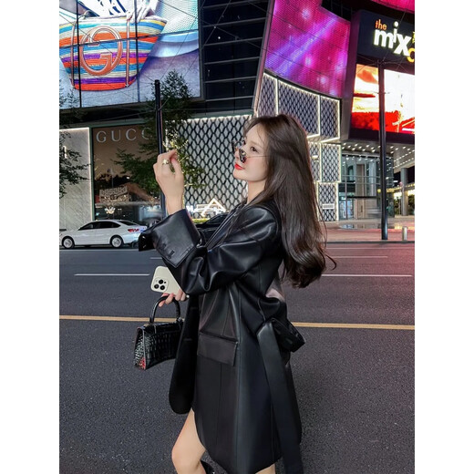 Yu Jin Black PU Lederanzug Jacke für Frauen 2024 Frühlings- und Herbst neu