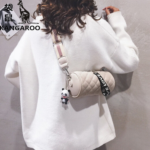 Kangaroo (KANGAROO) Personalized Diamond Texture Pillow Bag for Women New Wide Shoulder Strap Fashionable Mom Cylinder Bag in versatile Women's Crossbody Green + Pendant]
