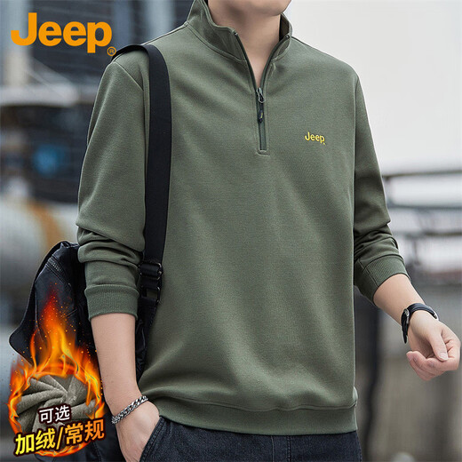 JEEP Jeep sweatshirt men's autumn and winter loose stand-up collar long-sleeved T-shirt men's casual clothes men's military green XL