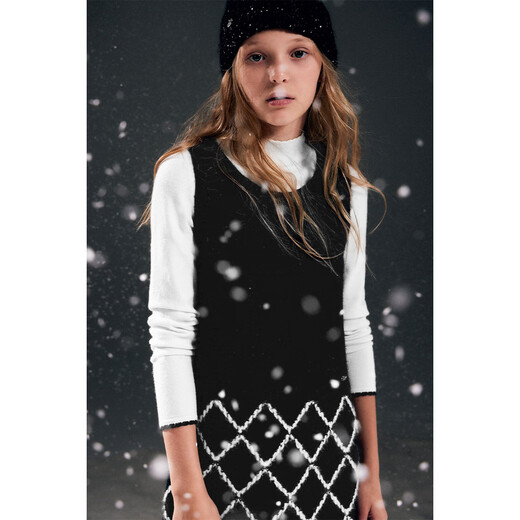 ELLE KIDS children's clothing French plaid woolen slim dress girls winter small fragrance style vest dress light gray 120 (110/120)