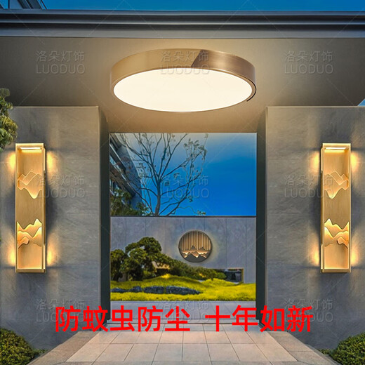 全铜别墅大门口吸顶灯防水防虫入户门灯室外门前灯户外露台阳台灯 X3889吸顶灯小号30cm/三色可调