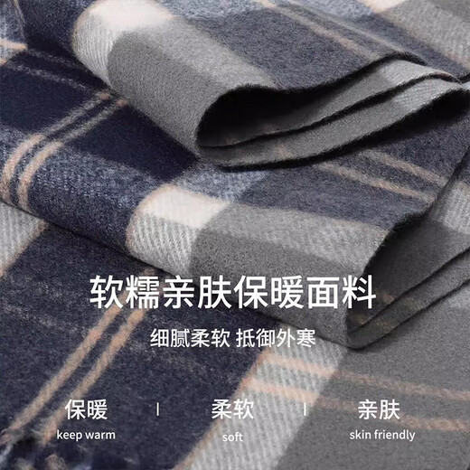 Pull-back scarf for men in winter, extended and thickened, warm plaid scarf, versatile and comfortable, artistic style gift for couples, shawl cotton, navy blue, upgraded version