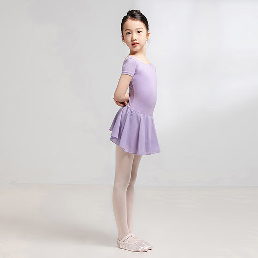 Sansha ballet children's jumpsuit with skirt, girls' short-sleeved practice clothes, dance examination clothes Y3554 pink M