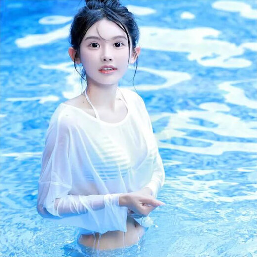 斤慕泳衣女比基尼罩衫海边度假游泳外搭沙滩防晒衣温泉罩衣外套女 防晒罩衫开叉白色均码可穿120斤