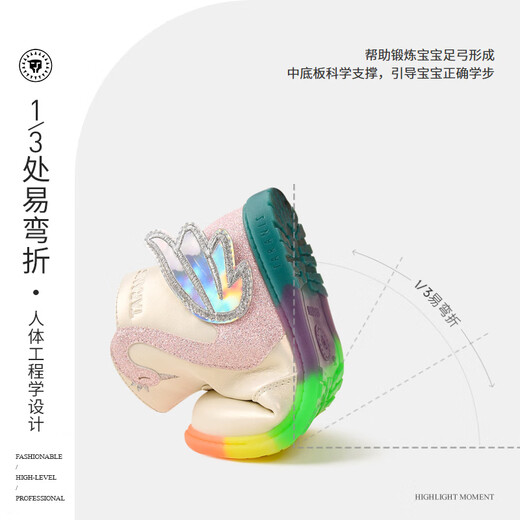 泰兰尼斯春季儿童马丁靴宝宝靴子彩虹色防滑软底女童天鹅皮靴 白粉 22 鞋内长14.5cm适合脚长13.5
