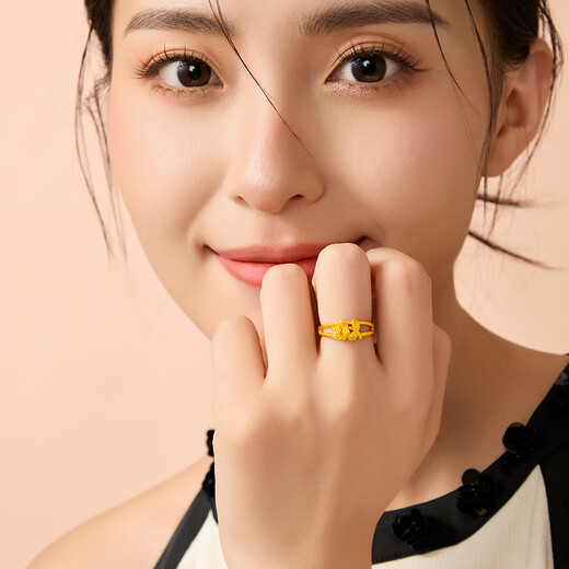 CHINA GOLD Gold Ring Pure Gold Rose Double Ring Gold Ring Women's New Year's Eve Gift for Girls Women's Valentine's Day Gift 13 Circles Approximately 1.1g
