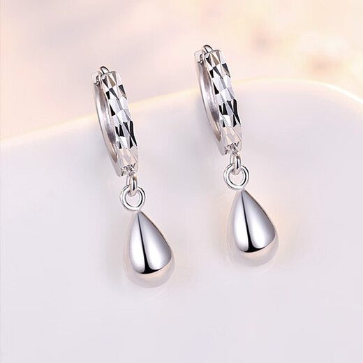 Jiuchangshi 99 sterling silver earrings for women, silver earrings, fashionable earrings, round drop earrings, birthday gifts for girlfriend, 99 pure silver, weighing about 3.8g