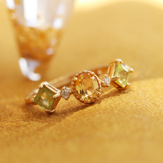 Tan Hai <Rape Flower> original design citrine ring silver gold-plated simple retro peridot open ring shipped within 48 hours one size fits all and the opening can be adjusted