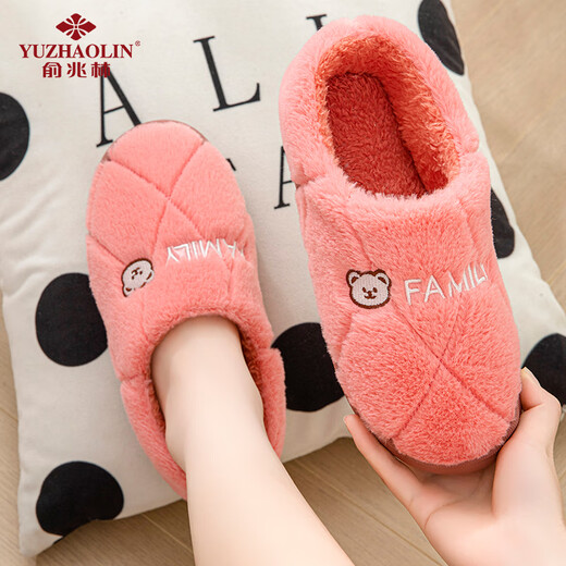 Yu Zhaolin cotton slippers for men and women for home use indoor simple warm plush heel non-slip cotton shoes YI004