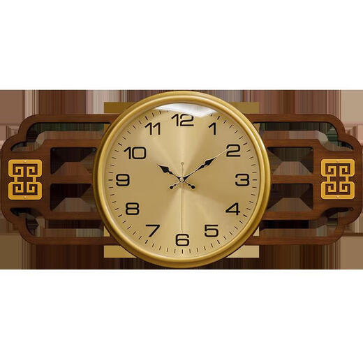He Jiagong's new Chinese high-end solid wood light luxury wall clock living room fashionable wall hanging mute watch home simple and atmospheric quartz clock horizontal version LT-6197 shell disk horizontal version LT-6197