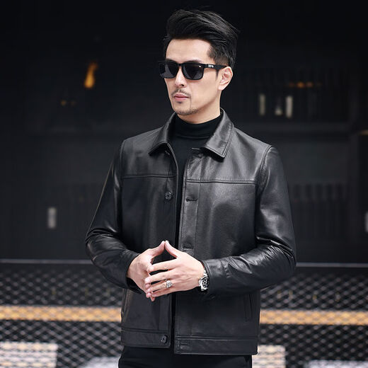 VBA new top layer cowhide Haining genuine leather jacket men's spring and autumn daddy business jacket short 6005 black M M95-105Jin Jin is equal to 0.5 kg
