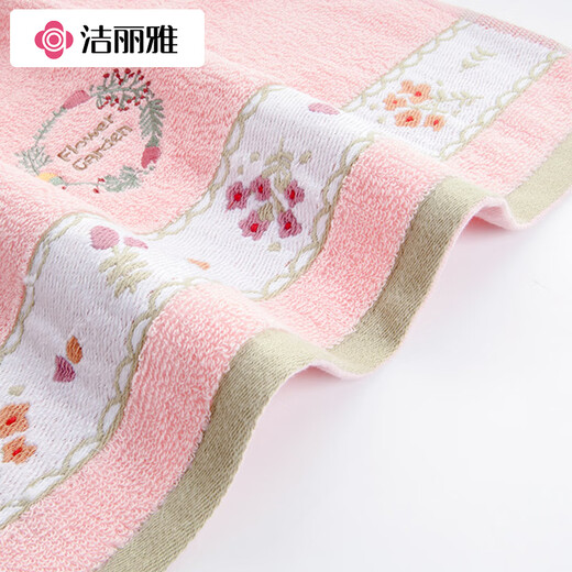 Jie Liya (grace) pure cotton adult household face wash towel, soft bath towel for men and women, soft bath towel for men and women, thickened and absorbent, thickened (pink + green + brown) - garden style