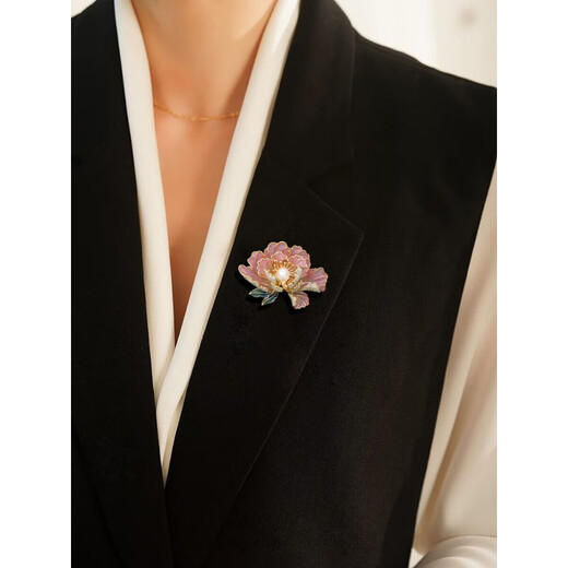 QUAMER gold store model pink peony brooch, high-end women's exquisite, national trend, new Chinese style corsage, classic temperament, pink