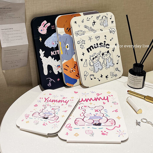 Cute folding mirror table top standable student dormitory female travel portable dressing home makeup small size - Blue Cat Dance original design