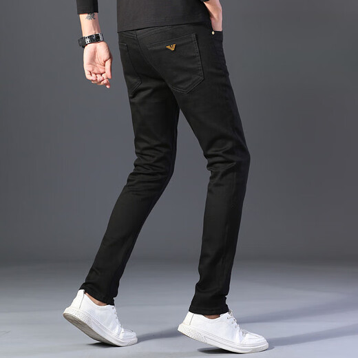 AJ ARMANI JEANS2023纯黑色牛仔裤男休闲百搭秋冬季弹力修身直筒潮牌长裤子 K683 38