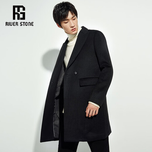 RIVERSTONE【特清款】流石男装 男士羊毛大衣韩版秋冬季新款气质外套男 黑色 M
