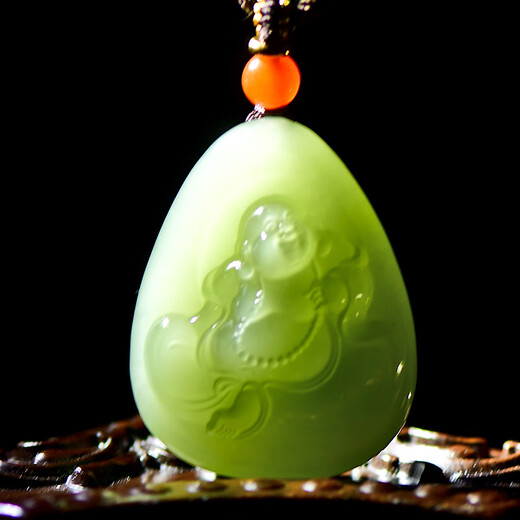 Un colgante de Jade Hetian Jade Buddha de mil años, colgante de Buda de Maitreya de color azucarero de damas, colgante de riendo Buda Jade, modelo cinco QZM6629F