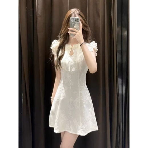 Suluolin (SULUOLIN) 2025 Frühling und Sommer neues Damen-Kurzarmkleid kleines schlankes chinesisches Cheongsam-Temperamentkleid Aprikosenkleid L 105-115Jin Jin entspricht 0,5 kg