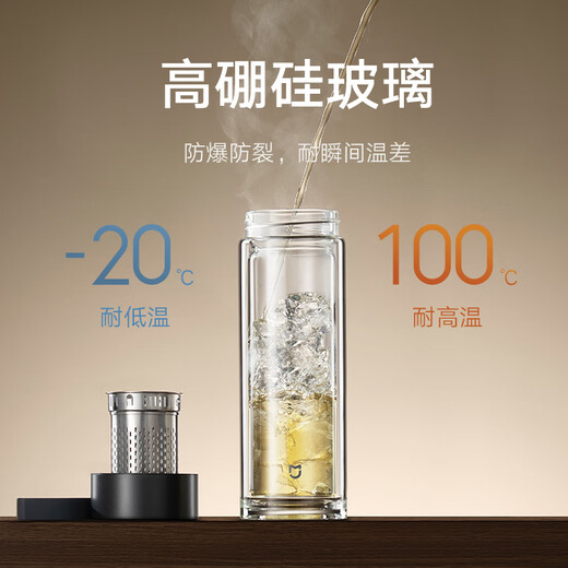 Mijia glass double-layered tea cup with water barrier, high temperature resistant tea cup, thickened transparent cup 400mL, metal gray