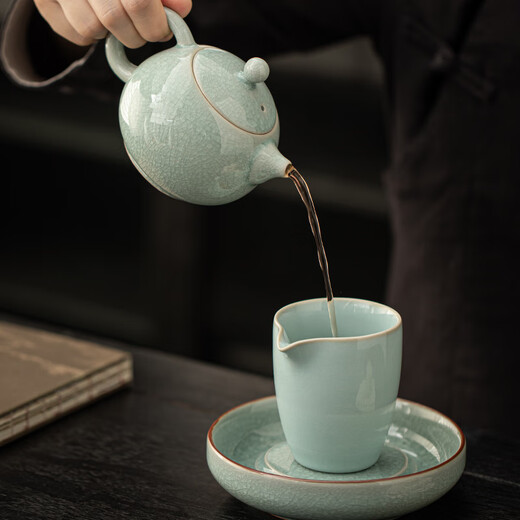Gold inlaid jade borneol Ru kiln Xishi teapot Kungfu tea set ceramic teapot open piece ice cracked teapot household handmade by Chen Weiqin