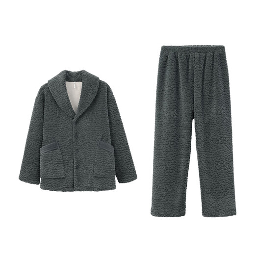 AnZhiBan JuhaoSleep Couple Pajamas Late Autumn Warm Snow Velvet Casual Solid Color Long Sleeve Women's Home Clothes Can Be Weared Outside Elegant Blue XL