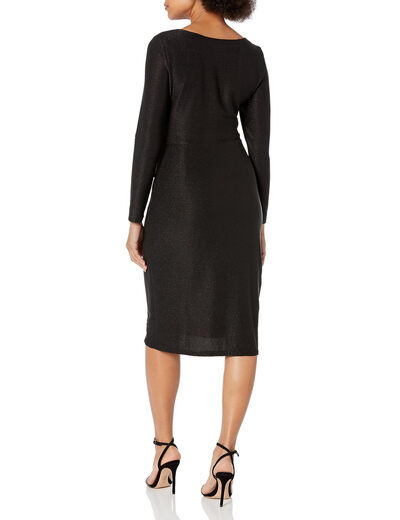 Adrianna Papell Women's Metallic Knit Dress Pleated Waist Square Neck Black 8