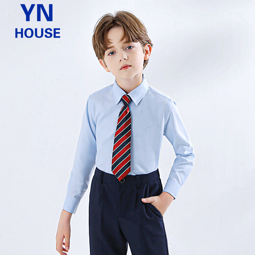 Yinuofang children's shirt long-sleeved blue boys and girls shirt suit shirt blue size 160