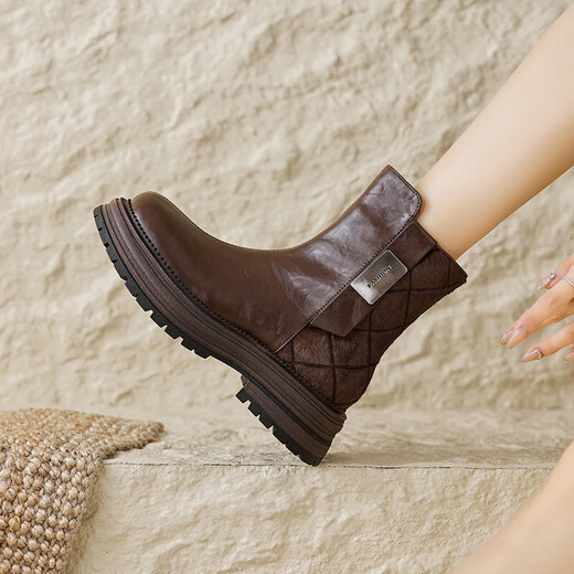 Christy Kayla Boots de neige intégrés de fourrure de mouton en hiver Nouveau cheveux de vache rétro épisser la seme épaisse slimne