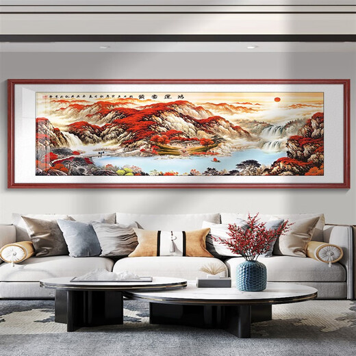 Shantoulin Village Great Wall Painting Back Mountain Picture Chinese Painting Living Room Landscape Painting Office Hanging Painting Hongyun Dangtou Sofa Background Wall Painting 11-Z Great Wall Frame width 2.2 Tempered crystal porcelain glossy 12353