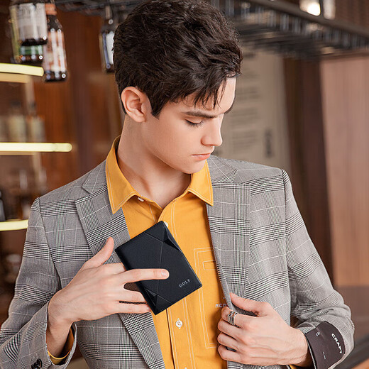 Golf (GOLF) card bag ID bag for men genuine leather thin bank card driver's license storage closure card holder business card holder large capacity black
