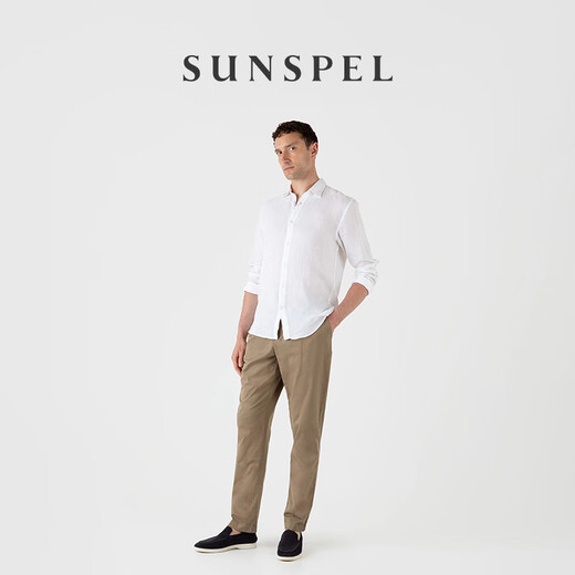 SUNSPEL男士超细亚麻长袖衬衫轻盈透气休闲通勤春夏 白色 XL