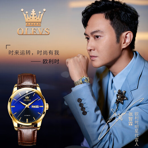 欧利时（OLEVS）瑞士认证十大品牌女士手表机械表全自动高档简约气质女表送女友 升级加强版-欧利时6629-棕皮蓝面女