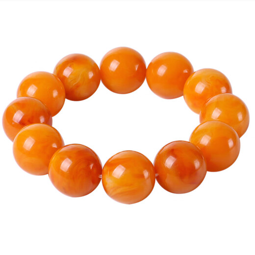 Holy glass is similar to natural chicken fat, yellow old beeswax bracelet, large amber Buddha bead bracelet for men and women, floating in salt water and fluorescent, bead diameter 16mm, 14 beads