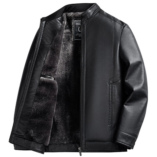 ROMON dad winter leather jacket men's velvet thickened middle-aged and elderly father men's new warm leather jacket top 3215-90 black velvet thickened XL (suitable for 110-130 Jin Jin equals 0.5 kg)