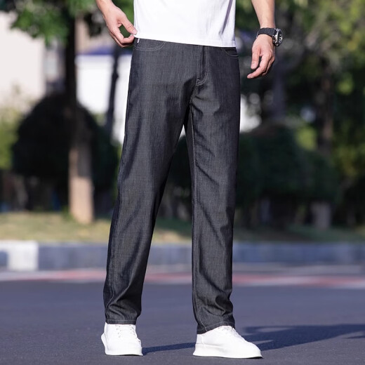 
Romon thin jeans men's loose straight ice silk business pants men's summer elastic dad casual trousers trendy 9763 ice silk blue regular 30