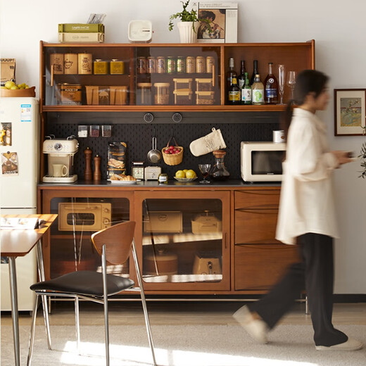 Oudilu retro solid wood sideboard against the wall integrated high cabinet American wine cabinet antique style log living room storage locker pine 1.2M slate sideboard