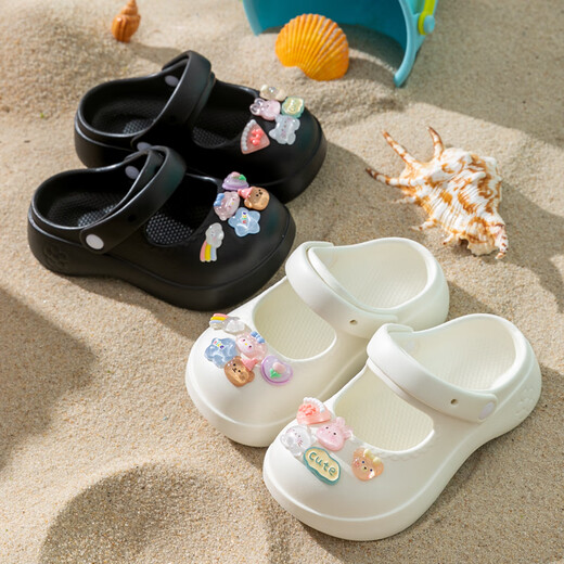 Children's Sandals Girls 2024 Summer New Style Mary Jane Princess Anti-Slip Soft Sole Parent-Child Girls Hole Slippers Cream White (Flower) 26-27 Inner Length 17.5cm