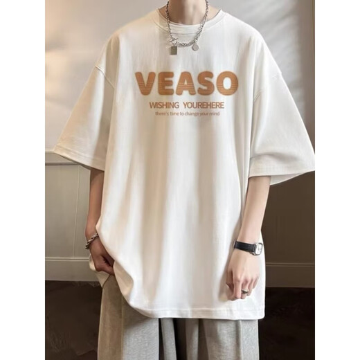 Qiu Ze Chiutse Amerikanische Heavy High Street Modemarke Pure Cotton Kurzärmelte T-Shirt Herren Sommer Neue lose und vielseitige halbärmelige T-Shirt Top White B691 XL