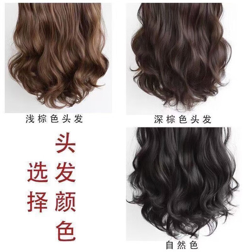 Gu Wenlun's hat with wig for middle-aged and elderly women in autumn and winter 2025 season mother's style short curly hair full head hat plus velvet versatile style (khaki hat) dark brown curly hair (hair net)