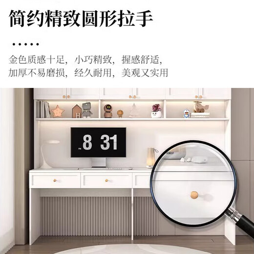 Hairison Package Installation Desk Bookshelf Computer Desk Corner Bookcase Integrated Study Table Customized Modern Home Workbench A07 Dark Gray Length 2200mm with Light