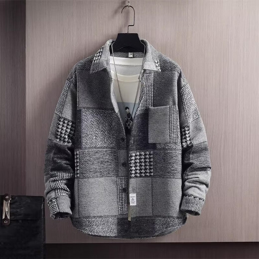 Kuraishi Kazuki trendy brand 2026 autumn and winter lapel woolen jacket men's thickened high-end light luxury casual plaid jacket brown 2XL